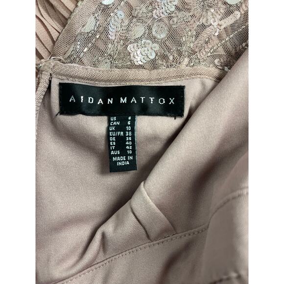 AIDAN MATTOX Pink Sequin Lace Embellished Jewel Neck Pleated Maxi Dress Gown 6 - Picture 5 of 7